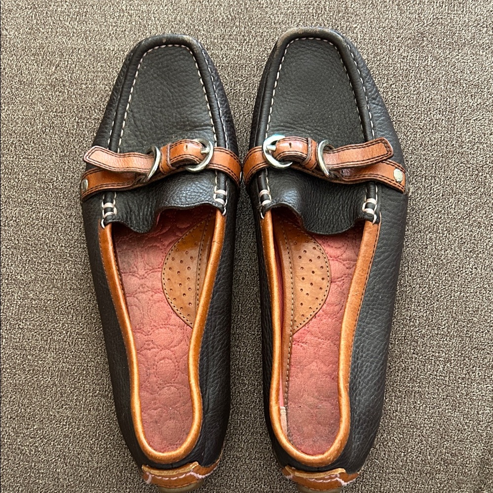COACH Jillian Loafers Shoes Leather Silver Buckle Women 8 1/2 M Cushion Insole